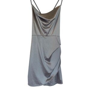 Slinky Sexy Party Speechless Silver Satin Lace Up Back Mini Dress Women's Medium